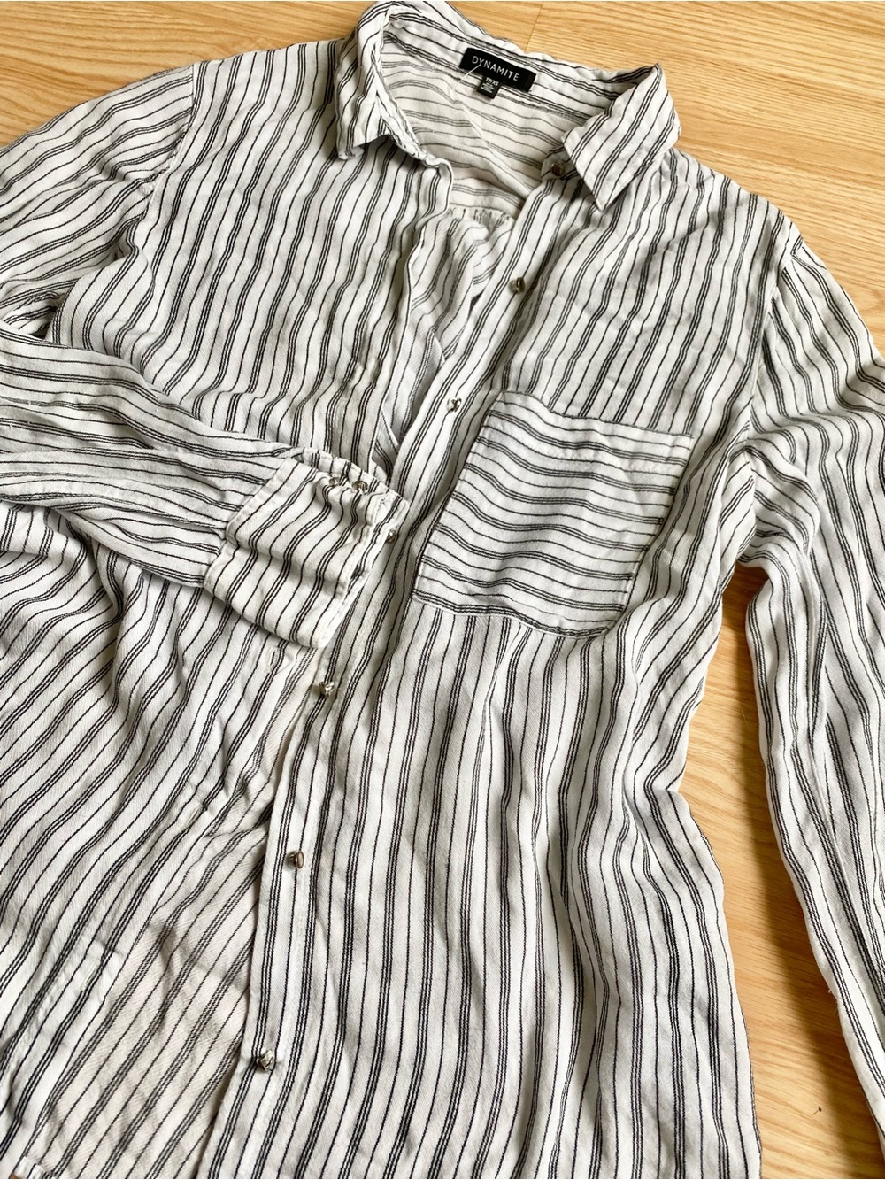 Dynamite White Button-Down Shirt with Black Pinstripes